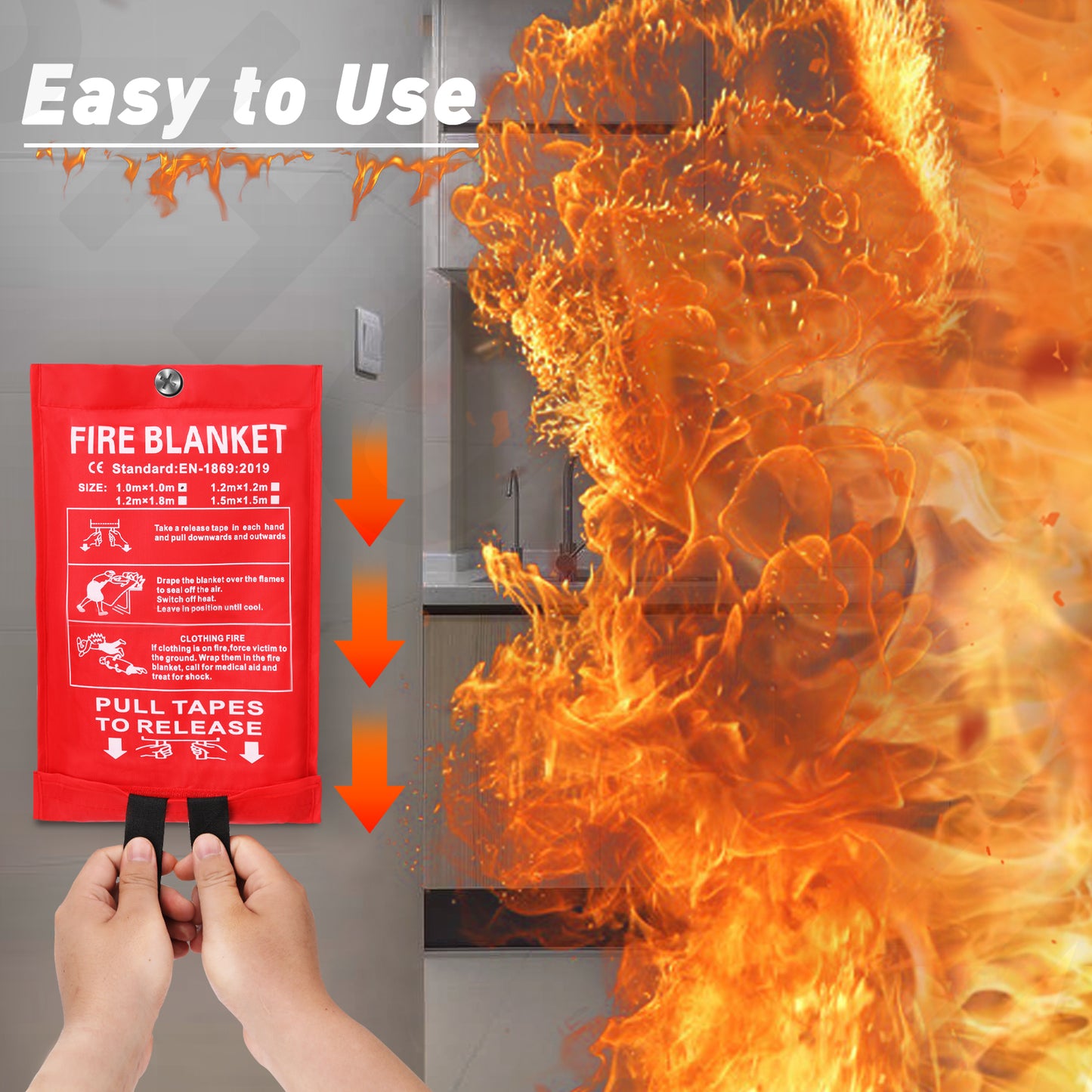 Tamodan Fire Blankets x2-40" x 40" Fire Blanket for Home - Fire Blanket Kitchen for Emergency Use - Emergency Fire Blankets Suitable for Kitchen Office &Grill.